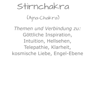 Themen und Verbindung zu:Göttliche Inspiration,Intuition, Hellsehen,Telepathie, Klarheit,kosmische Liebe, Engel-Ebene Stirnchakra(Ajna-Chakra)